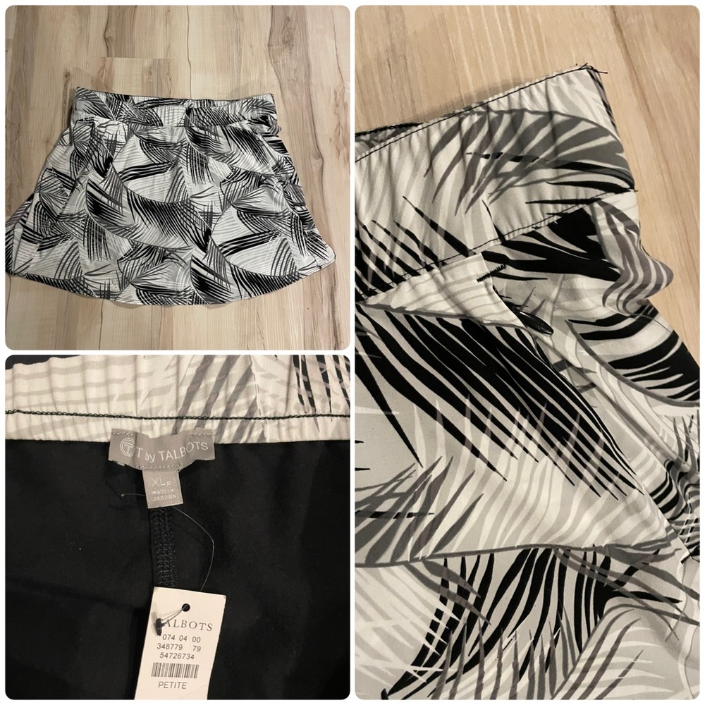 T by Talbots Tropical Leaf Print Skort XL Petite Zip Pockets Stretch Black Green